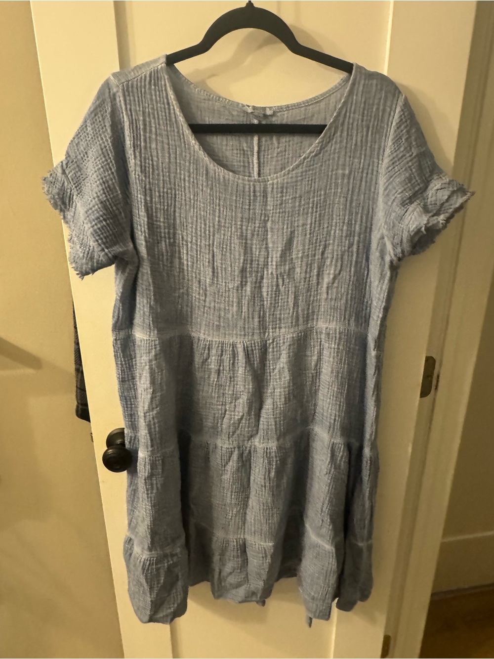 Kaktus Italy Light Blue Women's CottonGauze Tiered Langenlook Dress Small